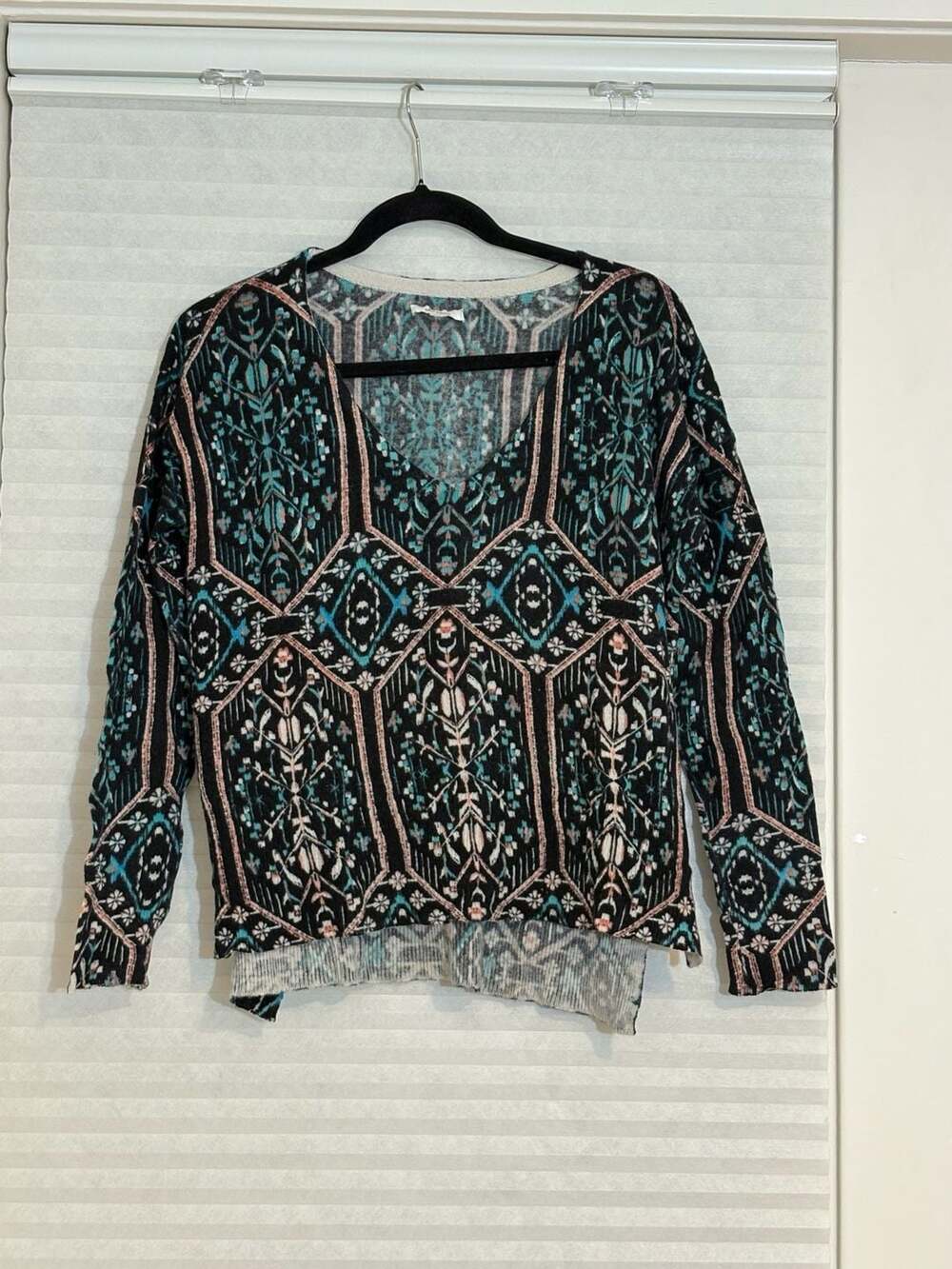 Ella Moss EE5858 Sweater Size O Black Wool Cashmere Tribal Print